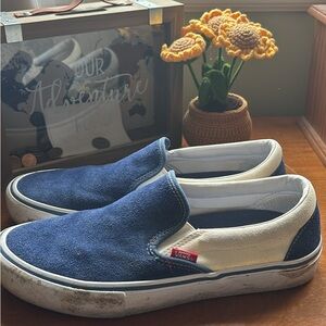 Vans Men's Navy and Cream Slip-On Sneakers